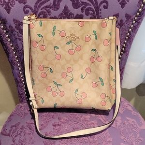 Coach Cherry Pattern Crossbody Bag - Tan and Pink